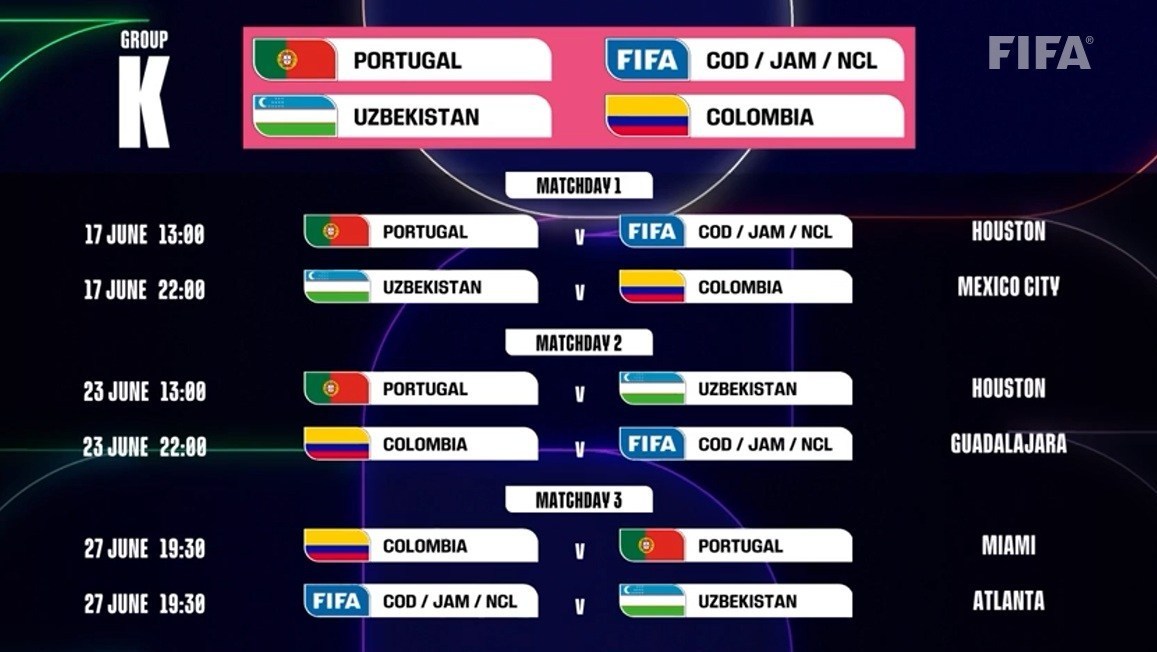 ساعت بازی‌ های گروه K جام جهانی
